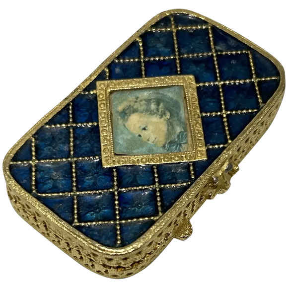 Estee Lauder Cobalt Blue Gilt Enamel Solid Perfume Portrait Compact Box Vintage - Picture 1 of 9